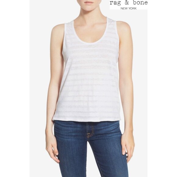 rag & bone Tops - RAG & BONE WOMEN NWT CAMDEN STRIPE COTTON / LINEN WHITE TANK. SIZE XS